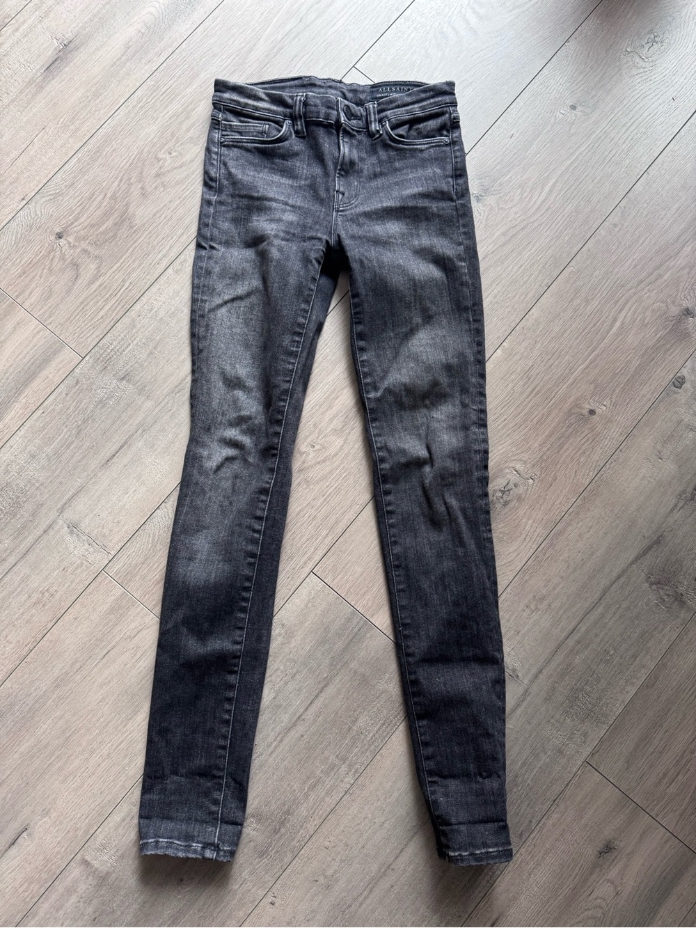AllSaints Grace Jeans Size 25 Washed Black Skinny Stretch Denim Y2K Edgy